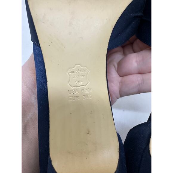 NINA Culver Satin Navy Asymmetric d'Orsay Cut Out Side Peep Dress Pump Heels 6.5 - Picture 8 of 9